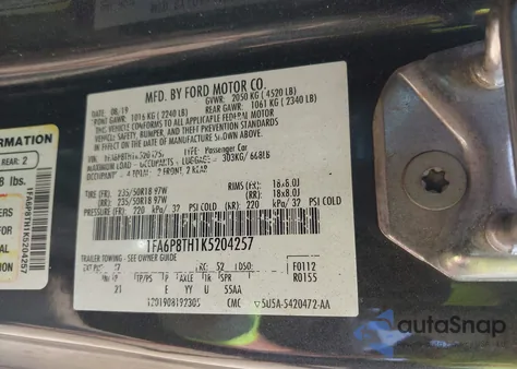 2019 Ford Mustang Ecoboost из США, поврежденный, VIN 1FA6P8TH1K5204257